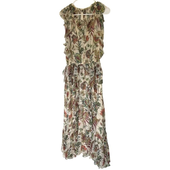 Ulla Johnson Adrienne Silk Ruffle Dress Cream Floral Size 4 Wedding Formal - Picture 7 of 16